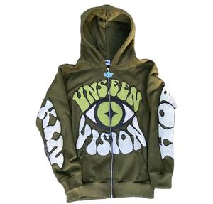 Sweat à capuche zippé personnalisable de haute qualité, couleur unie, impression 3D en relief, col anti-rétrécissement, 100 % coton, collection Printemps - Product Image 1