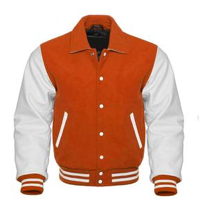 Veste de baseball élégante pour hommes et femmes avec col, manches en cuir de vachette et corps en laine, grande taille - Product Image 4