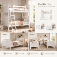 Lit superposé double en bois massif traditionnel, design convertible 2-en-1, écologique, empilable pour chambre d'enfant