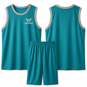 WARPRO Conjunto de Camiseta sin Mangas y Pantalones Cortos Unisex Color Verde Azulado, Ropa de Baloncesto de Poliéster que Absorbe la Humedad, para Todas las Temporadas - Product Image 4