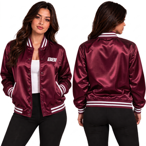 Veste universitaire légère en satin cyan pour femme, col montant à bouton unique, imperméable, hiver, vente en gros directe usine OEM, coloris vif - Product Image 3