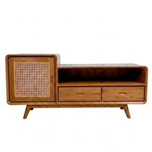 Buffet moderne en teck de qualité export, armoire de rangement avec double tiroir et étagère ouverte, meuble de rangement multimédia pour salon et maison - Product Image 1