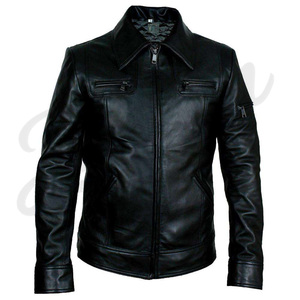 Chaqueta de cuero negra para hombre, estilo clásico, motero, fabricante OEM ODM, chaqueta de cuero para motocicleta con cremallera, estilo casual urbano. - Product Image 5