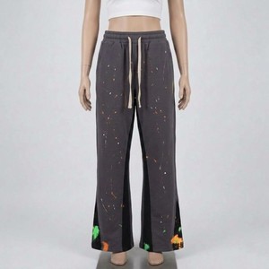 Pantalon large gris pour femme, taille mi-haute élastique, coupe décontractée, longueur intégrale, en coton écologique, séchage rapide et respirant - Product Image 1