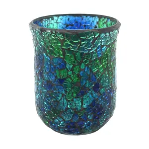家の装飾的な豪華なデザインユニークなブルーグリーンデザイナーモザイクガラスキャンドル奉納キャンドルジャー