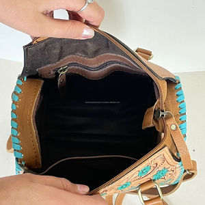 Bolso de Viaje Pequeño de Cuero Vacuno Genuino Hecho a Mano de Primera Calidad 2026, Diseño de Cactus del Desierto, para Unisex - Product Image 6