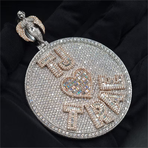 AMBER JEWELS T-127 18K Solid Rose Gold Diamond Pendant Necklace with M <b>DJ</b> Charm Hiphop Style Unisex Everyday Wear - Product Image 3