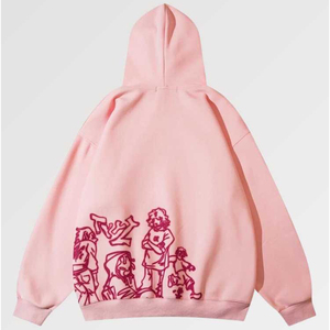 Sweat à capuche unisexe personnalisé en polaire, coupe oversize et ample, épaules tombantes, délavé à l'acide, avec logo brodé, style streetwear décontracté et mode hiver - Product Image 2