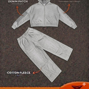 Survêtements en molleton de coton personnalisés 400 GSM, poids lourd, avec logos brodés et bordures en strass, à prix avantageux, en vente. - Product Image 1