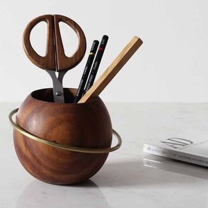 Organisateur de papeterie en bois fait main, porte-accessoires de bureau en bois pour usage quotidien, porte-stylos décoratif en bois à grain naturel - Product Image 3