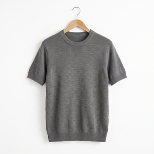 Pull tricoté en viscose à manches courtes pour homme, décontracté, uni, haut en maille, OEM ODM, vente en gros, usine, marque privée, prix bas - Product Image 1