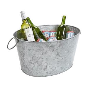 Seau à boissons ovale en acier galvanisé, seau à glace en métal avec poignées, refroidisseur de boissons pour mariages et barbecues à prix avantageux - Product Image 1