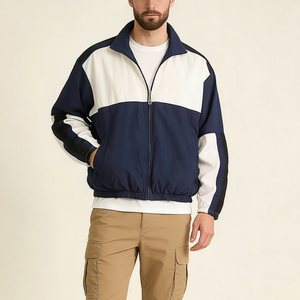 Chaqueta deportiva ligera para hombre, estilo vintage, con cierre completo, cortavientos de nailon con dobladillo elástico y mangas con paneles en contraste. - Product Image 3