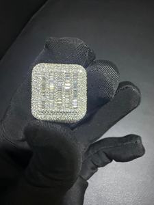 Iced Out Square <b>Ring</b> 925 Sterling <b>Silver</b> Moissanite Diamond Baguette <b>Ring</b> Hip Hop VVS Statement <b>Ring</b> for <b>Men</b> Women - Product Image 2