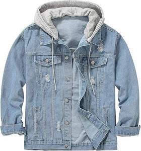 Sweat-shirt à capuche en jean pour homme grande taille, bleu délavé, coupe oversize, poche kangourou, logo brodé personnalisé, décontracté, 350g - Product Image 4