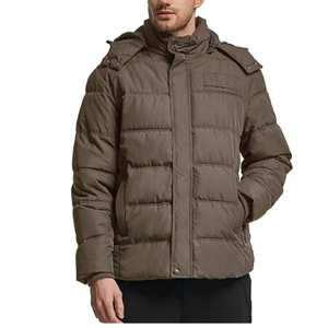Chaqueta acolchada personalizada para hombre con cuello alto, color marrón barro, con cremallera y bolsillos, gruesa, para invierno. - Product Image 6