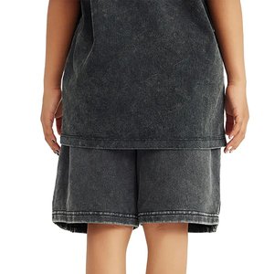 Wholesale Custom Logo Men's Acid Wash <b>Shorts</b> Oversized Street Style Casual Cotton <b>Lounge</b> <b>Shorts</b> Elastic Waist Trendy Summer Wear - Product Image 2