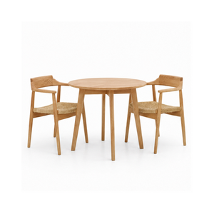 Ensemble de table à manger ronde en teck scandinave écologique ARTERRA Premium avec fauteuils modernes pour appartement et café - Product Image 1