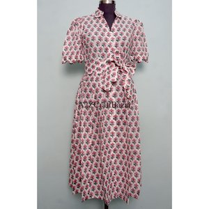 Robe Kangourou Moderne et Élégante pour Femme, Nouveau Design, Manches Courtes, Col en V, 100% Coton, Imprimé Floral, Respirante, Boutonnée, Idéale pour le Bureau - Product Image 3