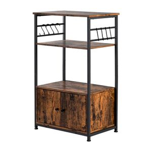 3-Tier Multifunctional <b>Kitchen</b> Bakers Rack with 8 Hooks Microwave <b>Storage</b> Rack Oven Stand Utility <b>Storage</b> Organizer Cabinet - Product Image 1