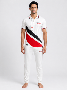 Uniforme de Cricket con Diseño de Rayas Diagonales, Ropa Deportiva Transpirable de Poliéster, Blanco, Rojo y Negro para Hombre, a Precio Económico - Product Image 1