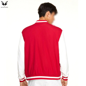 Minimalist Red Men Varsity <b>Jacket</b> <b>White</b> Contrast Sleeve Blank Bomber <b>Jacket</b> Custom Team Casual Sportswear Baseball Uniform - Product Image 2