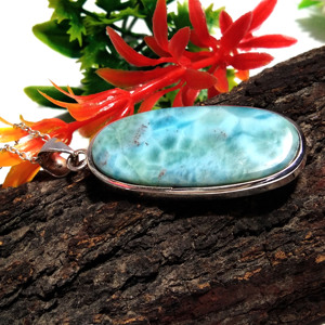 Collier pendentif en larimar naturel, argent sterling 925 massif, cabochon ovale, pierre précieuse, chaîne torsadée faite à la main, bijoux bohèmes - Product Image 5