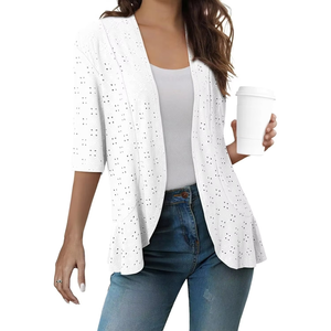 Kimono Cardigan Ouvert pour Femme, Léger et Respirant en Coton à Motifs Brodés, Idéal pour la Plage en Été, Couleurs Personnalisables Disponibles - Product Image 1