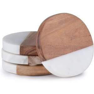 Posavasos Hechos a Mano de Mármol Natural y Madera Sólida para Mesa de Centro, Escritorio de Oficina, Protección para Bebidas - Product Image 2