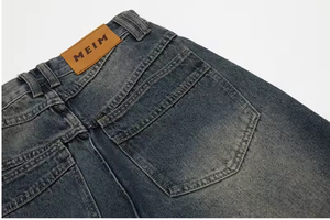 Jean en denim vintage droit déchiré taille haute pour homme, qualité supérieure, lavage effet neige, coton écologique, confortable - Product Image 5