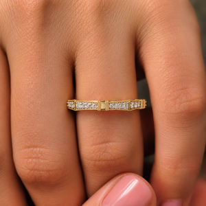 แหวนเพชรทรงกลมแบบมิลเกรนทรงเรียวสไตล์อาร์ตเดโค แหวนแต่งงานทอง 14K 18K แหวนเพชรเพาะเลี้ยง งานสั่งทำ เครื่องประดับขายส่ง - Product Image 2