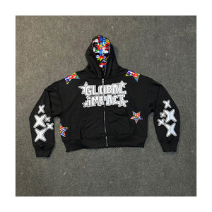 Sudadera con capucha estilo streetwear, con cremallera, parches bordados en chenilla personalizados, forro polar, 100% algodón, para hombre, de alta calidad - Product Image 1