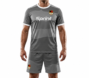 Maillot de football gris personnalisable unisexe à manches courtes, col rond, respirant, anti-transpiration, en polyester, impression par transfert thermique - Product Image 5