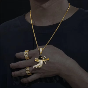 Collar con Colgante de Ángel Cupido Premium, Chapado en Oro, Joyería Hip Hop, Micro Pavé de Diamantes, Unisex, para Uso Diario - Product Image 2