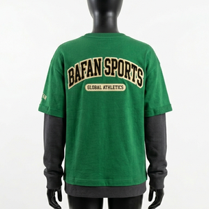 T-shirt pour femme en coton et polyester double couche, vert et noir, de qualité supérieure, avec broderie personnalisée et logo appliqué, chemises en coton double couche - Product Image 6