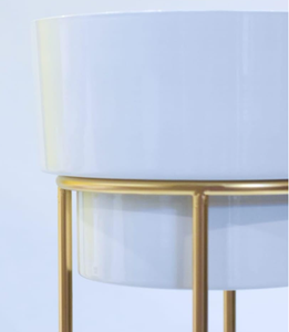 Support de plante moderne en métal blanc doré sur pied avec pot, jardinière décorative intérieure/extérieure pour salon, chambre, bureau - Product Image 3
