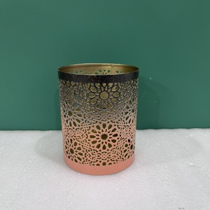 Cylinder Iron Votive <b>Candle</b> <b>Holder</b> with Laser Cut Floral Pattern Home Decoration - Product Image 4