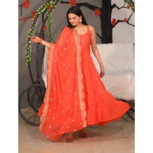 Vestido de Georgette con Corte en A, Cintura Natural, Talla XL, Bordado con Lentejuelas - Product Image 6