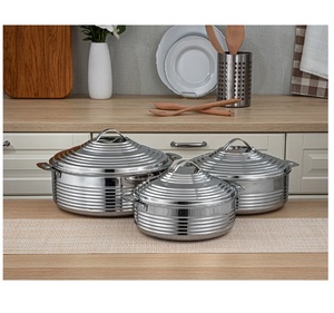 Olla redonda de acero inoxidable plateada, elegante y popular, con tapa, para servir comida caliente, ideal para bodas, fiestas y decoración del hogar. - Product Image 2