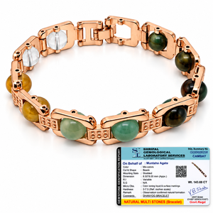 Pulsera de Metal Color Oro Rosa al por Mayor con Cuentas de Piedras Preciosas Naturales de Pirita, Jade Verde, Citrino y Cuarzo Transparente para Hombres y Mujeres - Product Image 2
