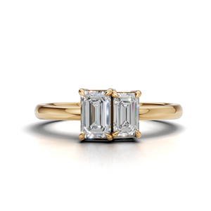 IGI Certified Lab Grown Diamond Toi Et Moi <b>Ring</b> 18K Yellow / White & Rose Gold Emerald Shape Engagement <b>Ring</b> for Women - Product Image 1