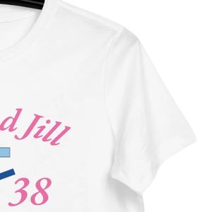 T-shirt blanc à col rond et manches courtes pour femme avec logo brodé Jack and Jill 1938, tee-shirt décontracté en coton, streetwear quotidien - Product Image 5