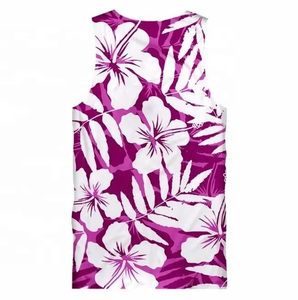 Camiseta sin Mangas con Estampado Floral para Hombre, Talla Grande, Cuello Redondo, Estilo Casual, Patrón Morado y Blanco, Tejido de Poliéster - Product Image 5