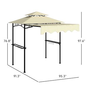 Gazebo per Barbecue da Esterno 8FT X 5FT Beige con Tettoia Laterale, 2 Ripiani Laterali e 6 Ganci, Pergola Copertura per Griglia - Product Image 3