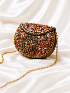 Luxury Handmade Clutch <b>Bag</b> with Crystal Bead Embroidery and Golden Chain Elegant Designer Evening Party Purse for Women - Product Image 4