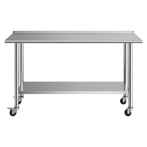 Table de travail commerciale en acier inoxydable 24x60 pouces avec roulettes, pare-éclaboussures et pieds réglables - Product Image 1