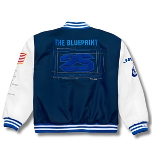 Premium Blueprint x New York Varsity <b>Jacket</b> | Blue & <b>White</b> Full-Snap Edition Wholesale Luxury Streetwear Outerwear - Product Image 4