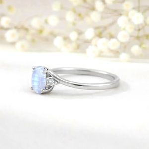 Oval Moonstone Engagement <b>Ring</b> <b>Split</b> Shank CZ Band June Birthstone <b>Ring</b> 925 Sterling Silver Modern Style Gemstone Jewelry Gift - Product Image 2
