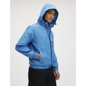 Men's Blue Hooded Windproof Racer Jacket Slim Fit Zipper Closure Casual Spring Wear Polyester Material - Product Image 1