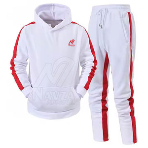 Sudadera con Capucha Blanca NAVZA con Rayas Rojas, Diseño Deportivo de Manga Larga, Transpirable, de Poliéster, Unisex para Adultos, Ropa de Otoño - Product Image 2